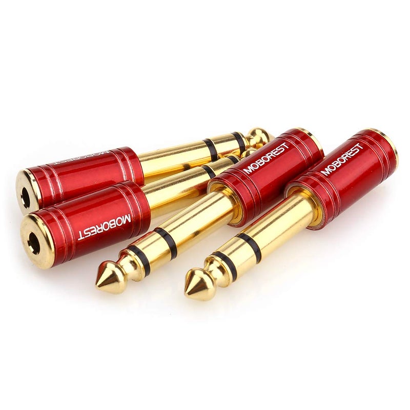 MOBOREST 4PCS 1/4 Inch to 3.5mm TRS Headphones adapte, Upgrade 6.35mm Pure Copper to 1/8 Inch Jack Female Stereo Adapter for Headphone amp adapte etc - Fashion Red - Image 5